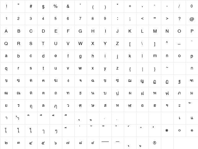 DB ThaiText Regular  glyph index