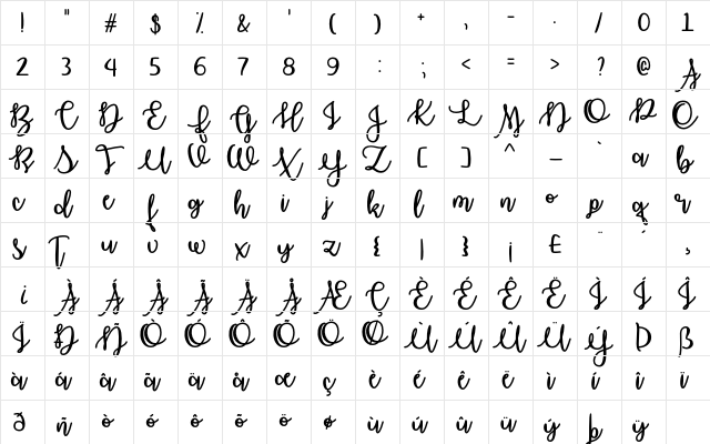 October Moon Regular  glyph index