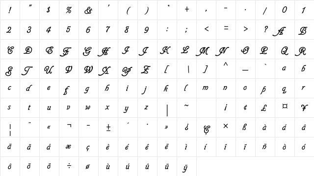 Glastonbury Std Regular  glyph index