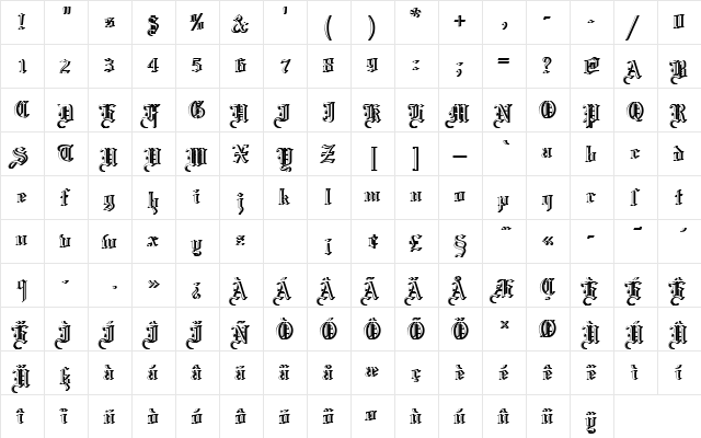 MariageDRe1 Regular  glyph index
