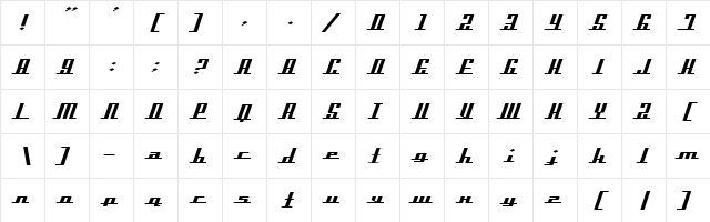 Americana Dreams Expanded Regular  glyph index