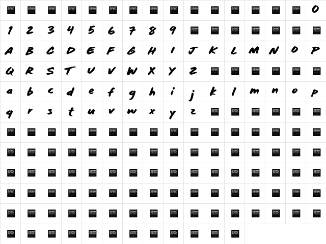 Game Time - Demo Regular  glyph index