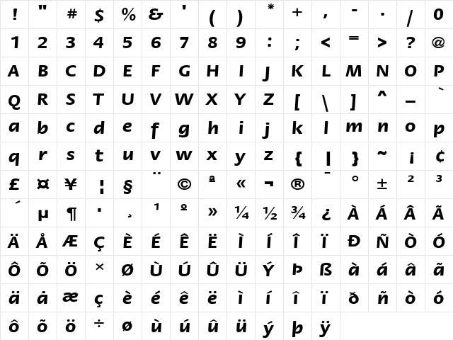 FloraExt Bold  glyph index