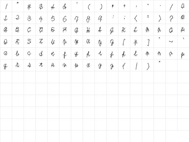 AlmostDeadBloody Regular  glyph index
