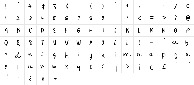 Hey Benito Regular  glyph index