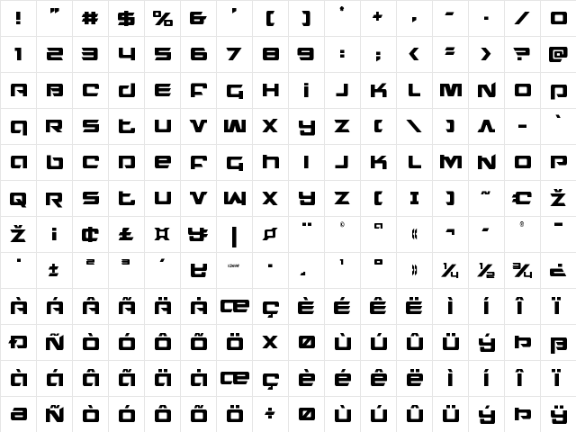 Northstar Condensed Condensed  glyph index