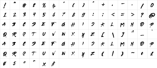 Hatchback Regular  glyph index