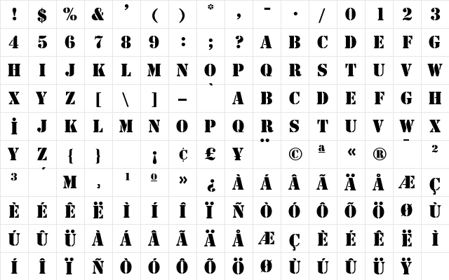 Stamp Plain  glyph index