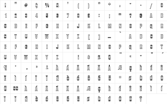 GothicOutTitDIn1 Regular  glyph index
