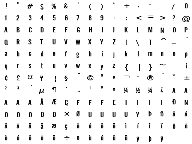 English Gothic-Extended Normal  glyph index
