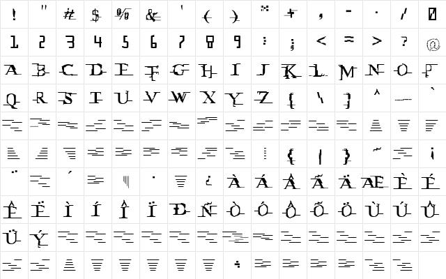 Miltown Regular  glyph index