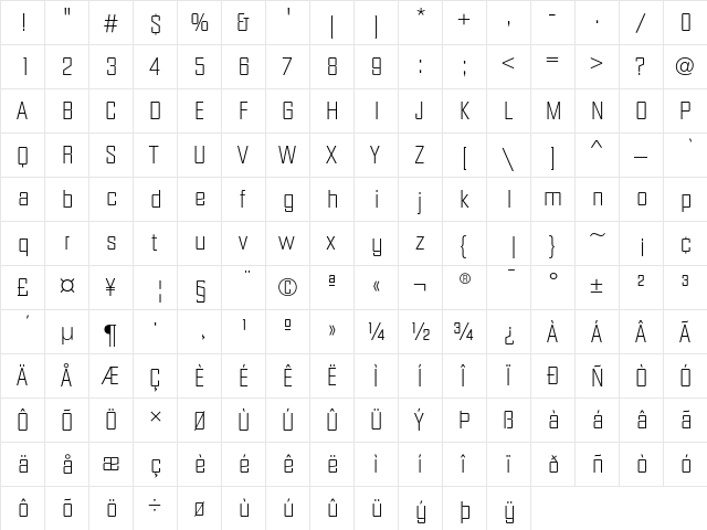 DiamanteEF ExtraLight  glyph index