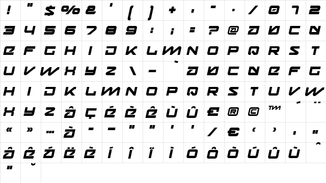 Onky Regular  glyph index