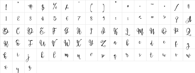 Paradiso Vintage Demo Regular  glyph index