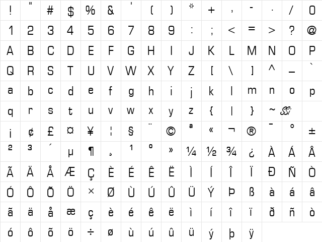 Palindrome Condensed SSi Condensed  glyph index