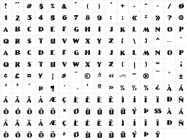 LinoLetter Cut Regular  glyph index