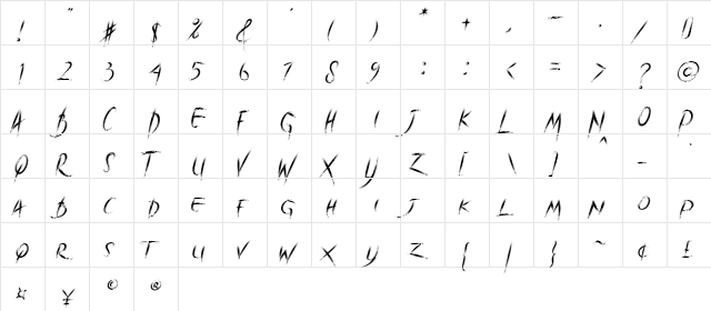 Brave Heart Regular  glyph index
