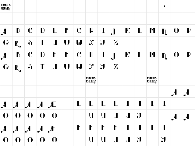 Burning Manero Regular  glyph index