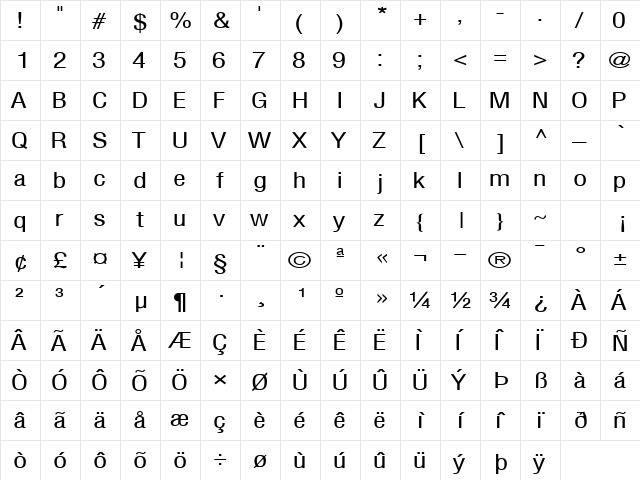 First Regular  glyph index