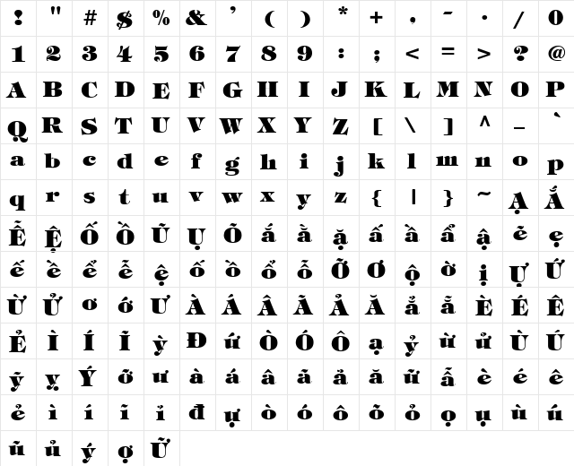 VI Vong Vang Normal  glyph index