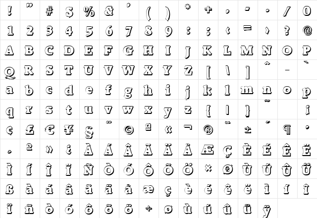 AliBeckerShadow-Black Regular  glyph index
