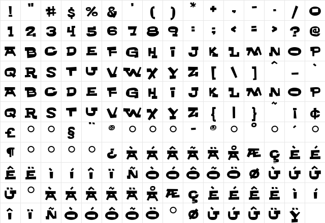 Whachouse Medium  glyph index