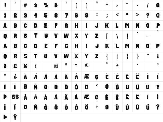 Octin Vintage A Black  glyph index