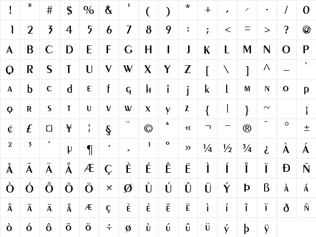 CremeSSK Bold  glyph index