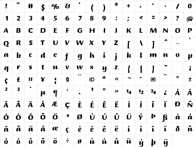 Briem Script Std Medium Bold  glyph index