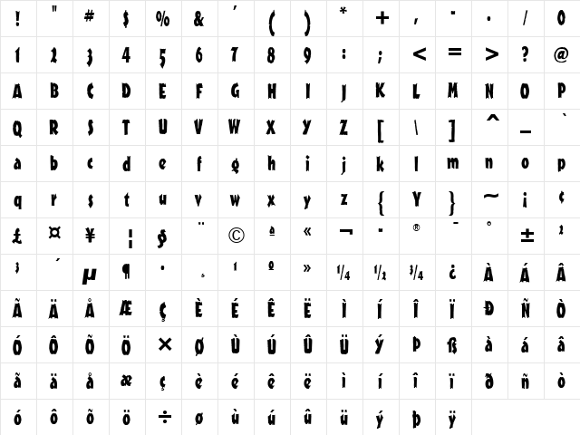 Outback ITC Black  glyph index