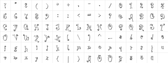 Corps-Script-Shadow Regular  glyph index