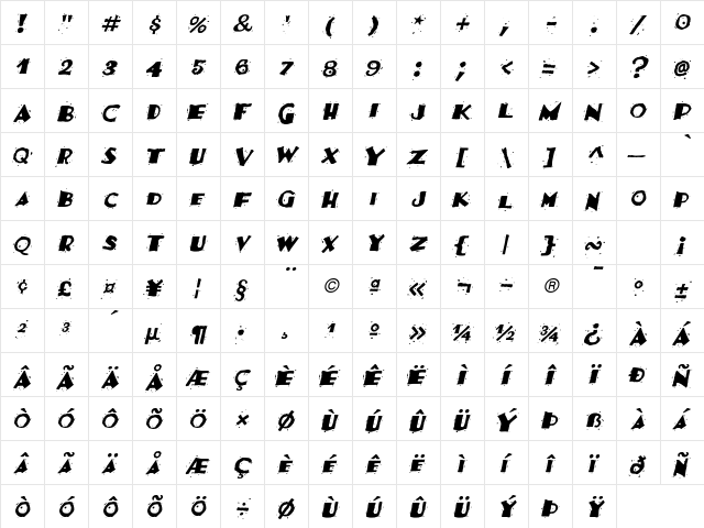 FestivaSSK Italic  glyph index