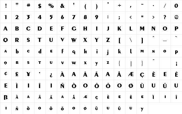 Forte Bold  glyph index