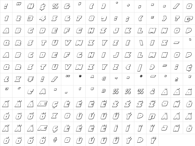 Jedi Special Forces 3D Italic Italic  glyph index