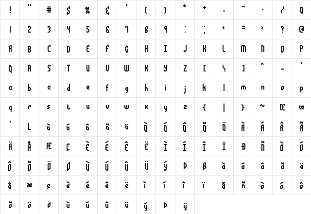 Bocuma Angle BRK Normal  glyph index