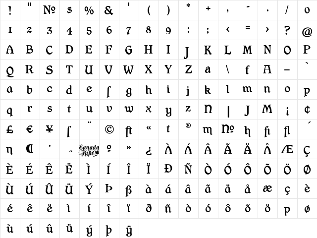 Hamlet OsF Regular  glyph index