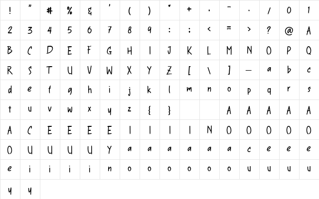 View Vacation Regular  glyph index