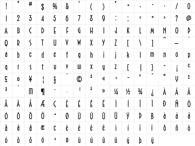 NewportClassicSG Regular  glyph index