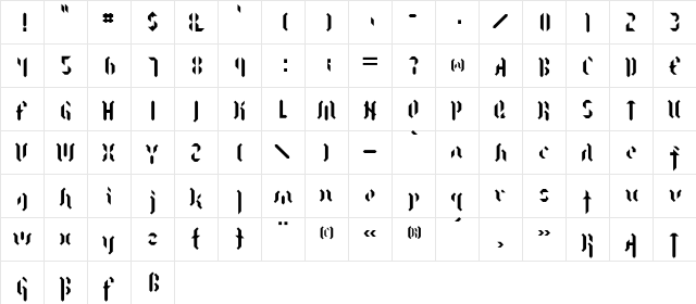 Berliner Regular  glyph index