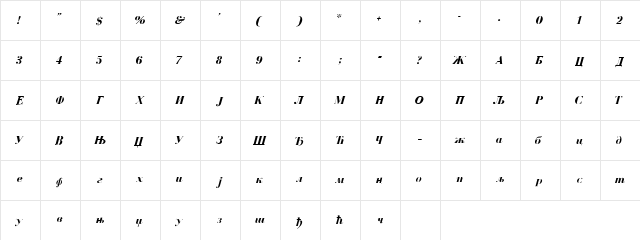 BodoniCir BoldItalic  glyph index