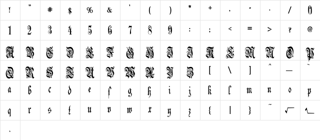 DeutscheGothicBold Regular  glyph index
