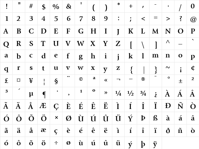 ITCGiovanni Bold  glyph index