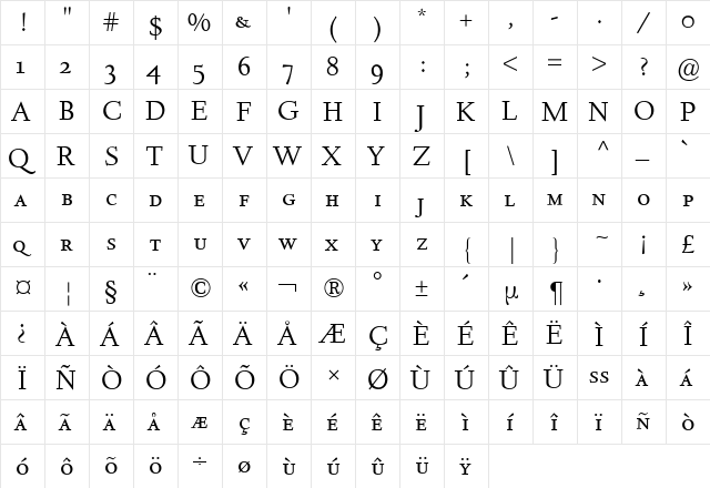 Deepdene Expert BQ Regular  glyph index