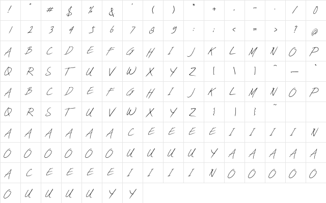 Sketchen Allcaps Regular  glyph index