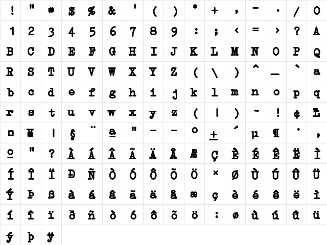 Erica Type Bold Italic  glyph index