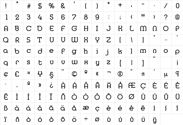 Media-Serial DB Regular  glyph index