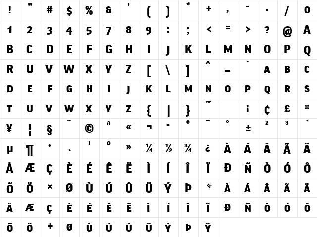 Good-BlackSC Regular  glyph index