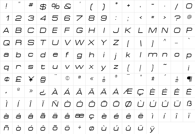 Minima Expanded SSi Expanded Italic  glyph index