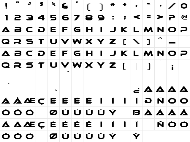 Ethnocentric Regular  glyph index