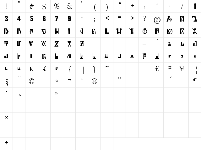 07-GHOST Zaiphon Regular  glyph index